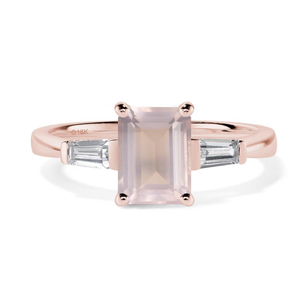 Rose Quartz Emerald Cut Baguette Ring - LUO Jewelry #metal_18k rose gold