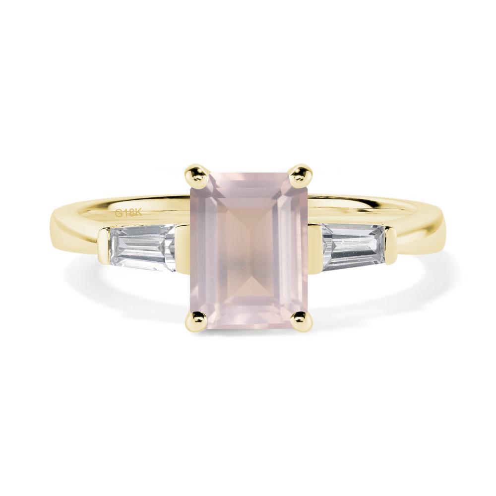 Rose Quartz Emerald Cut Baguette Ring - LUO Jewelry #metal_18k yellow gold