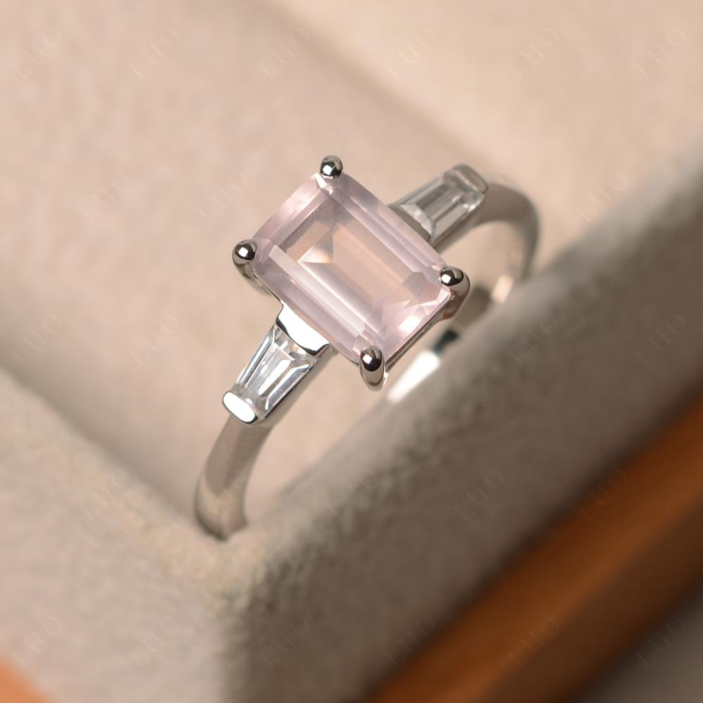 Rose Quartz Emerald Cut Baguette Ring - LUO Jewelry 