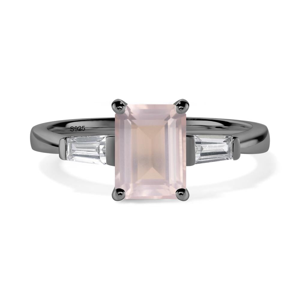 Rose Quartz Emerald Cut Baguette Ring - LUO Jewelry #metal_black finish sterling silver