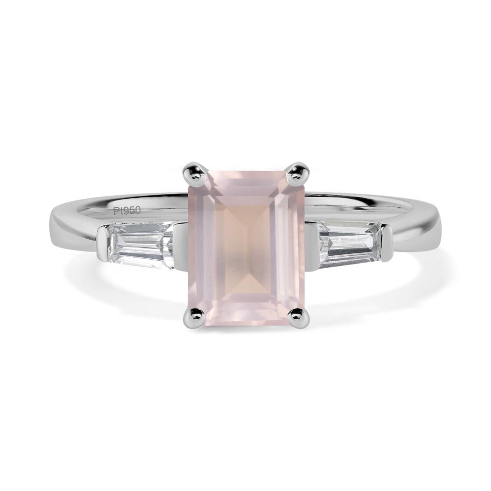 Rose Quartz Emerald Cut Baguette Ring - LUO Jewelry #metal_platinum