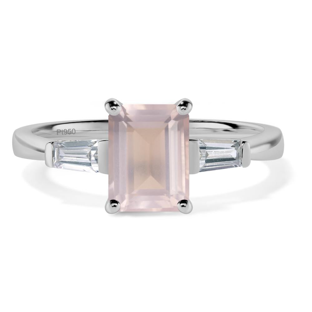 Rose Quartz Emerald Cut Baguette Ring - LUO Jewelry #metal_platinum