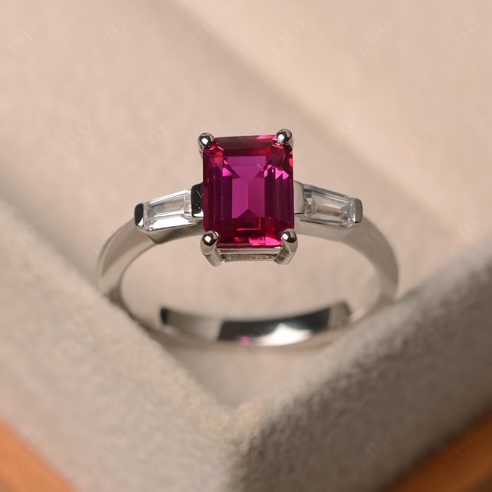 Ruby Tapered Baguette Engagement Ring - LUO Jewelry 