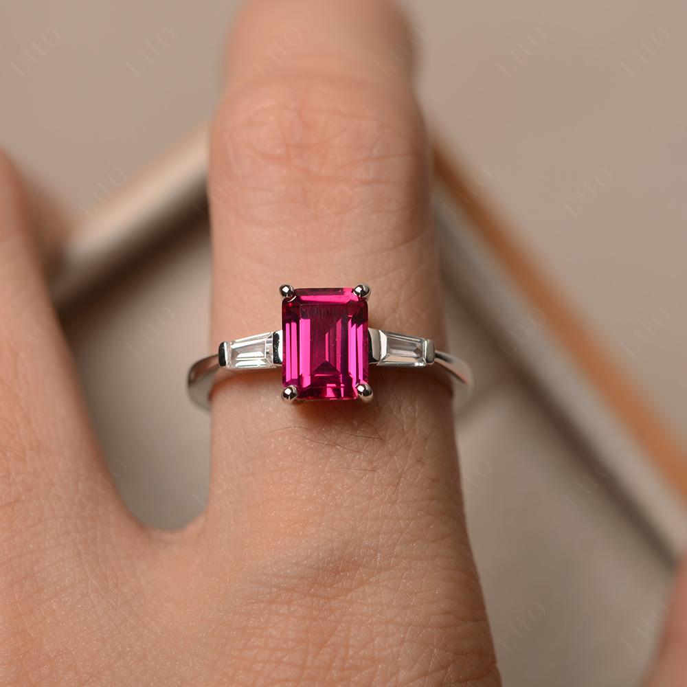 Ruby Tapered Baguette Engagement Ring - LUO Jewelry 