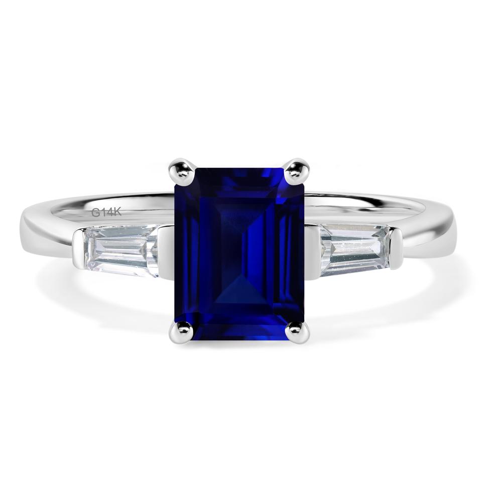 Sapphire Emerald Cut Baguette Ring - LUO Jewelry #metal_14k white gold