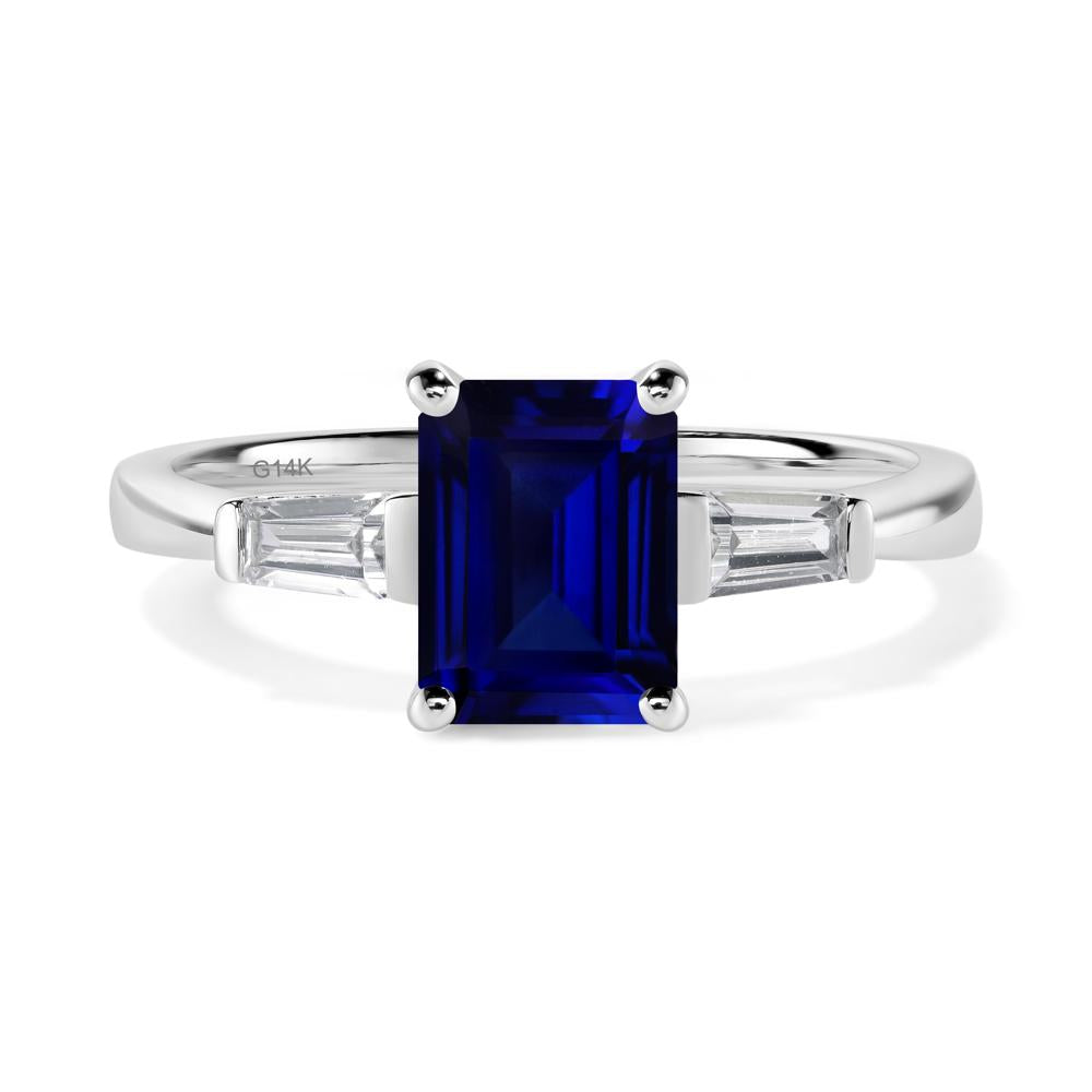 Sapphire Emerald Cut Baguette Ring - LUO Jewelry #metal_14k white gold