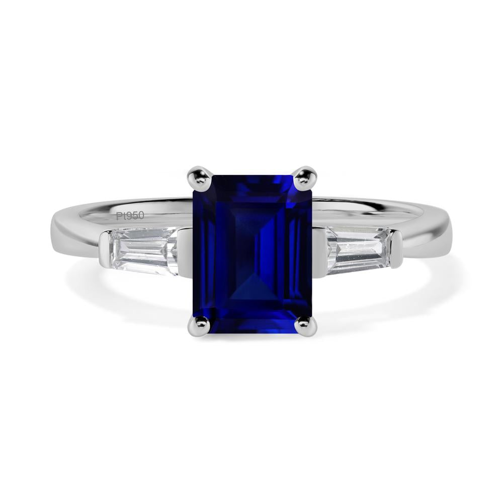 Sapphire Emerald Cut Baguette Ring - LUO Jewelry #metal_platinum