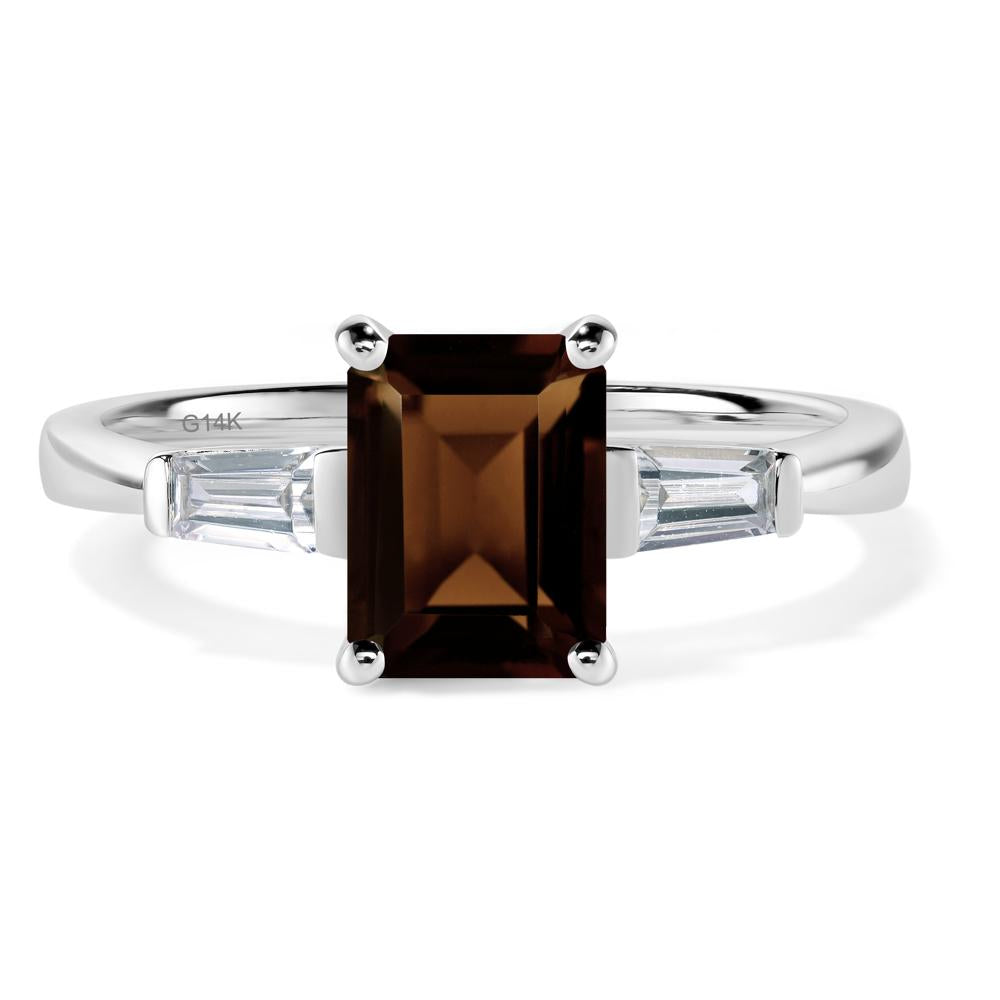 Smoky Quartz Tapered Baguette Engagement Ring - LUO Jewelry #metal_14k white gold