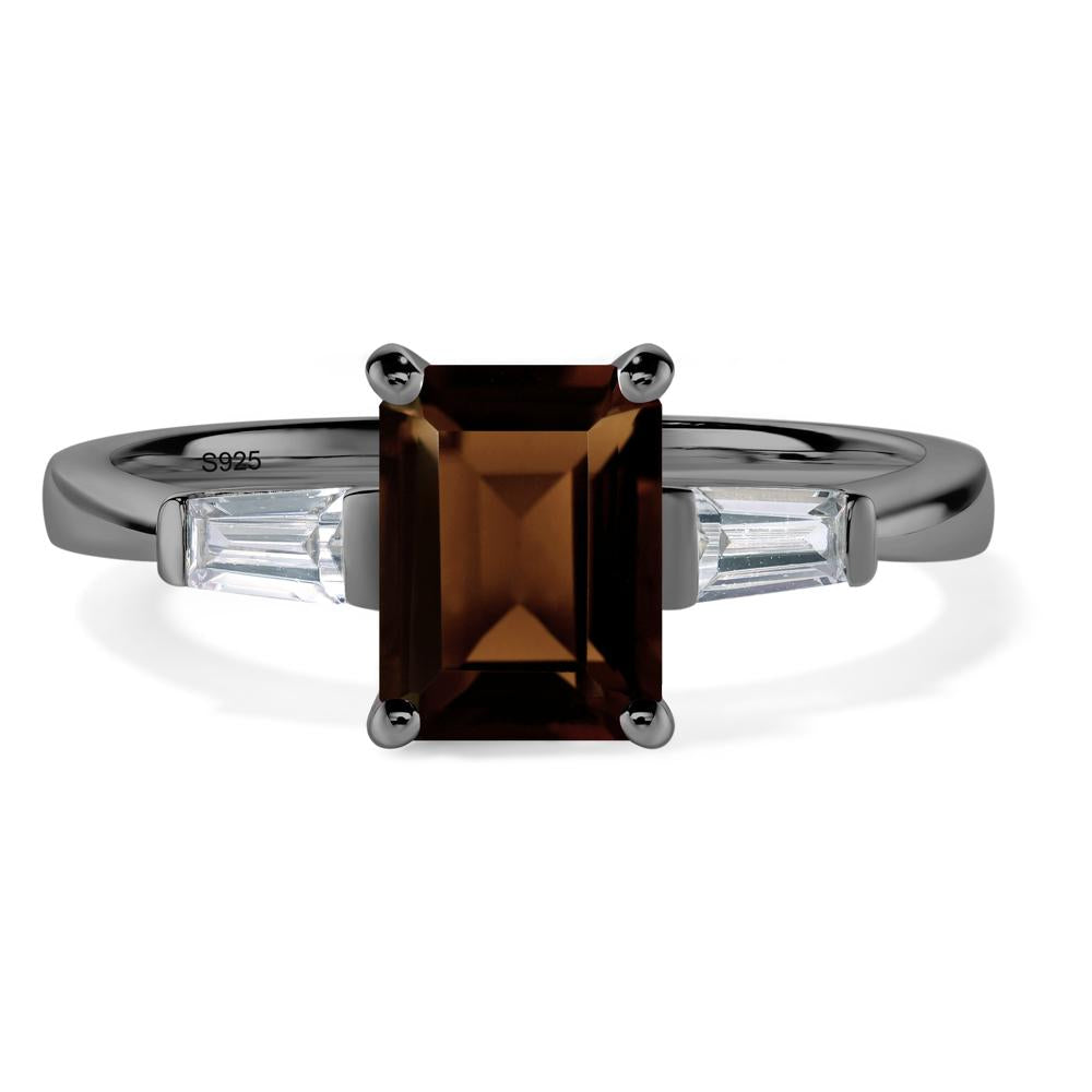 Smoky Quartz Tapered Baguette Engagement Ring - LUO Jewelry #metal_black finish sterling silver