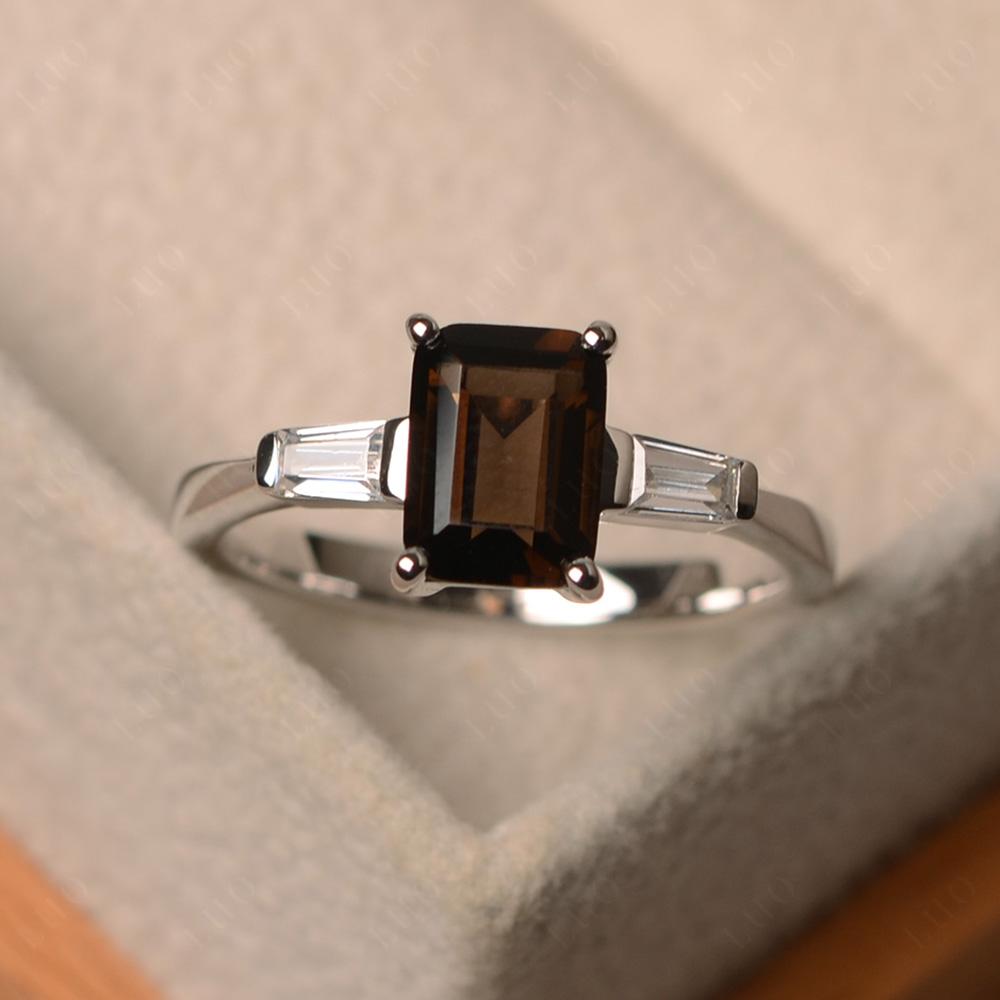 Smoky Quartz Tapered Baguette Engagement Ring - LUO Jewelry 