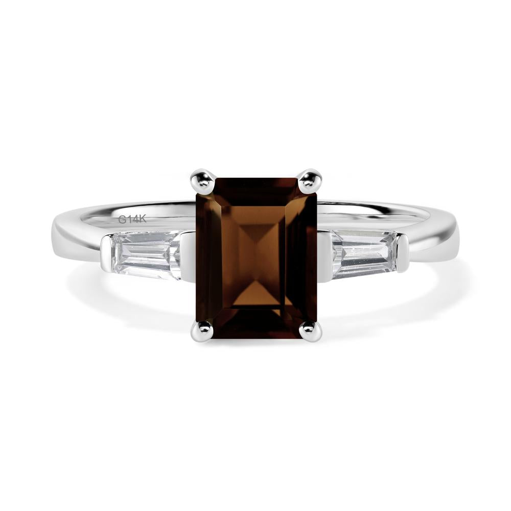 Smoky Quartz Tapered Baguette Engagement Ring - LUO Jewelry #metal_14k white gold