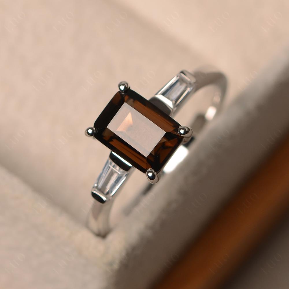 Smoky Quartz Tapered Baguette Engagement Ring - LUO Jewelry 