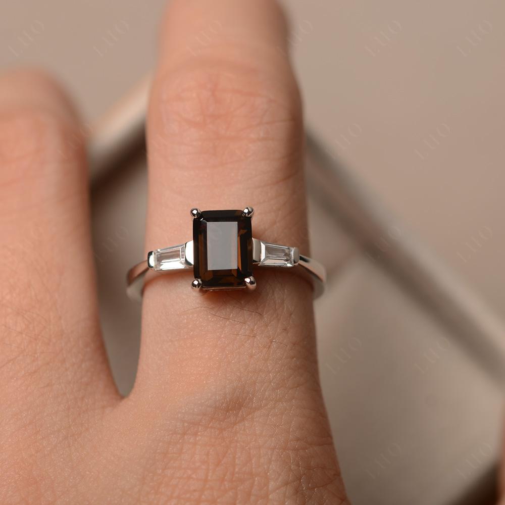 Smoky Quartz Tapered Baguette Engagement Ring - LUO Jewelry 