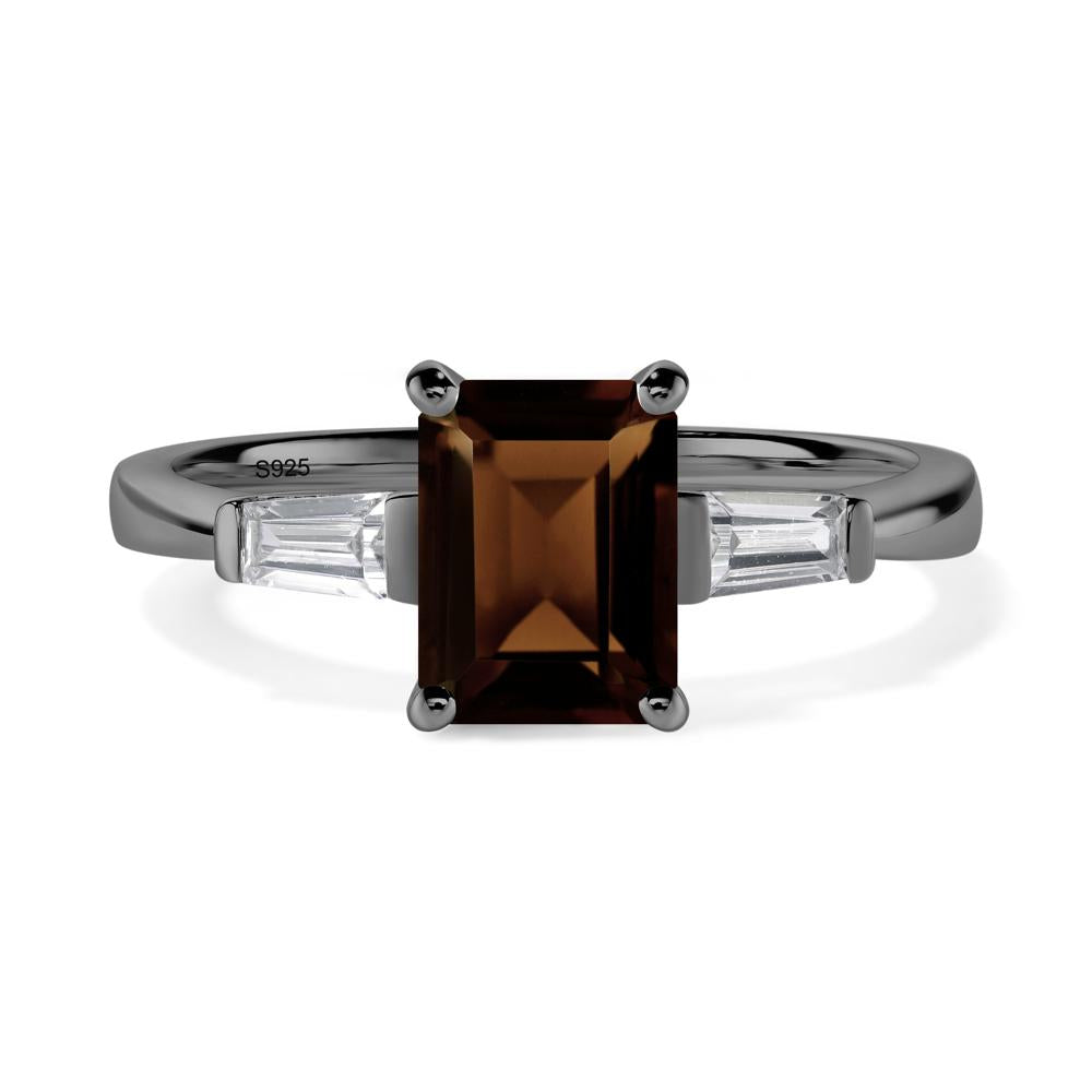 Smoky Quartz Tapered Baguette Engagement Ring - LUO Jewelry #metal_black finish sterling silver