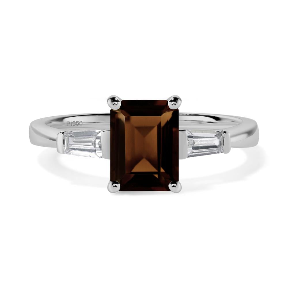 Smoky Quartz Tapered Baguette Engagement Ring - LUO Jewelry #metal_platinum