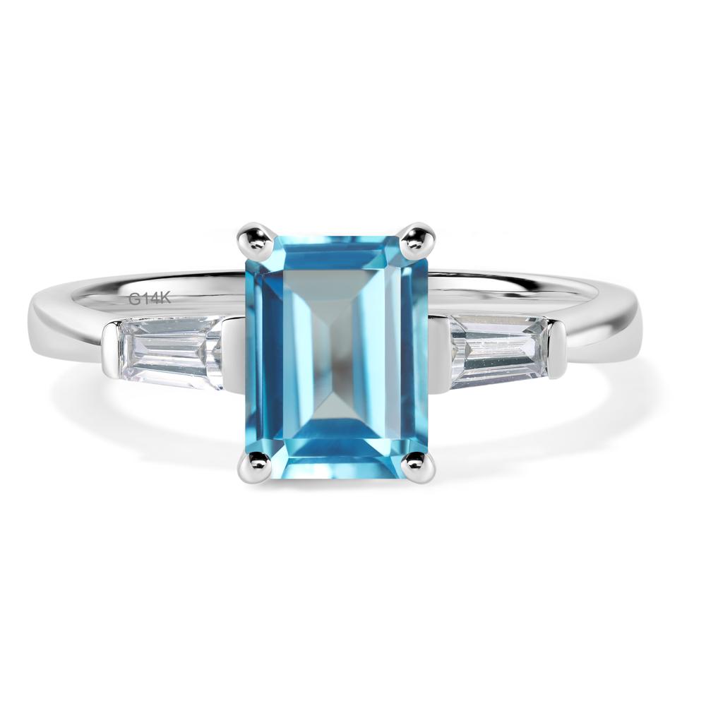 Swiss Blue Topaz Emerald Cut Baguette Ring - LUO Jewelry #metal_14k white gold