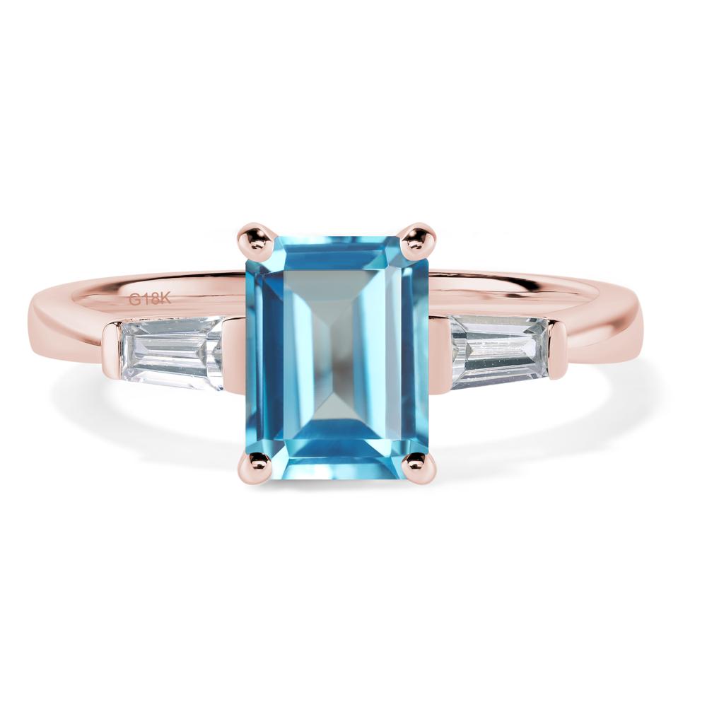 Swiss Blue Topaz Emerald Cut Baguette Ring - LUO Jewelry #metal_18k rose gold