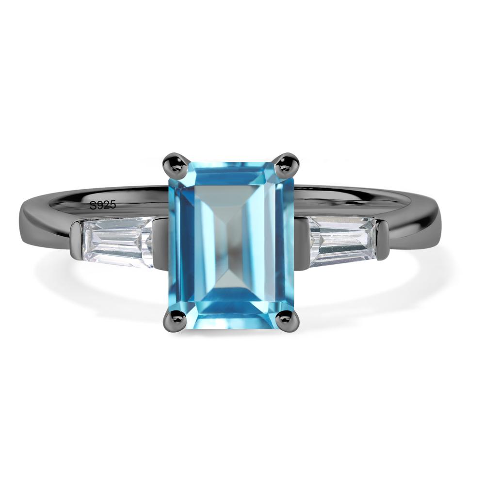 Swiss Blue Topaz Emerald Cut Baguette Ring - LUO Jewelry #metal_black finish sterling silver