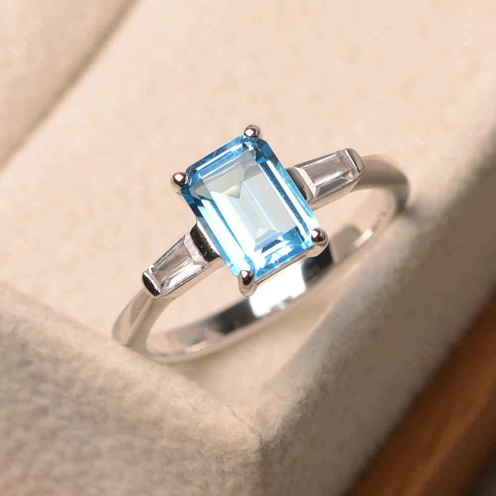 Swiss Blue Topaz Emerald Cut Baguette Ring - LUO Jewelry 