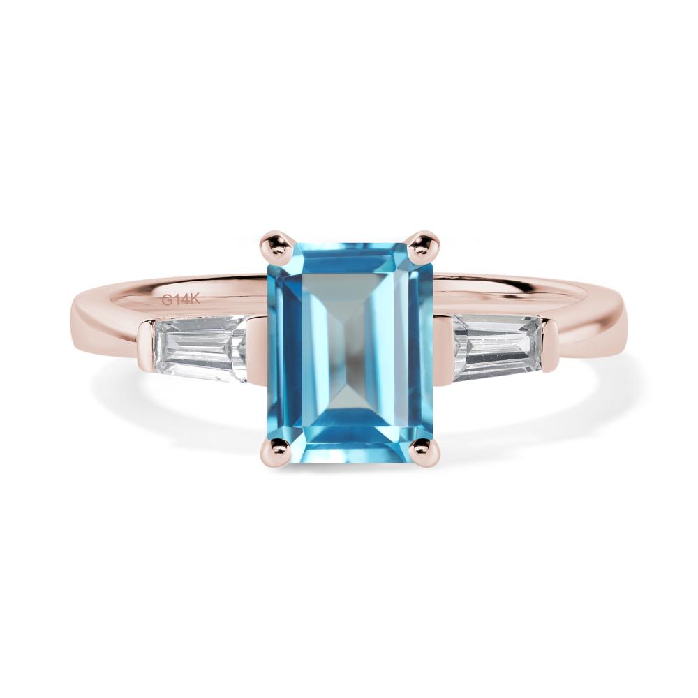 Swiss Blue Topaz Emerald Cut Baguette Ring - LUO Jewelry #metal_14k rose gold