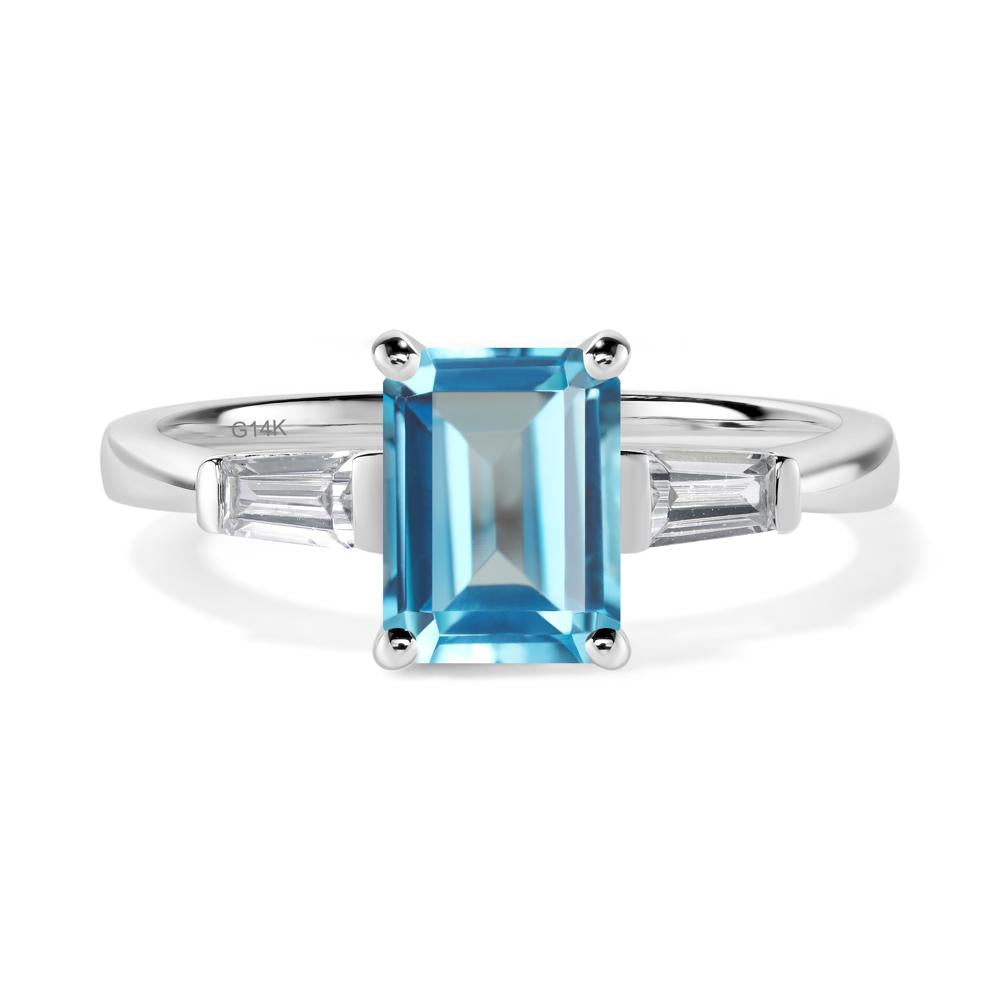 Swiss Blue Topaz Emerald Cut Baguette Ring - LUO Jewelry #metal_14k white gold