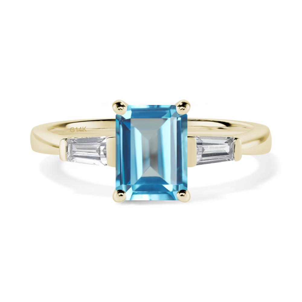 Swiss Blue Topaz Emerald Cut Baguette Ring - LUO Jewelry #metal_14k yellow gold