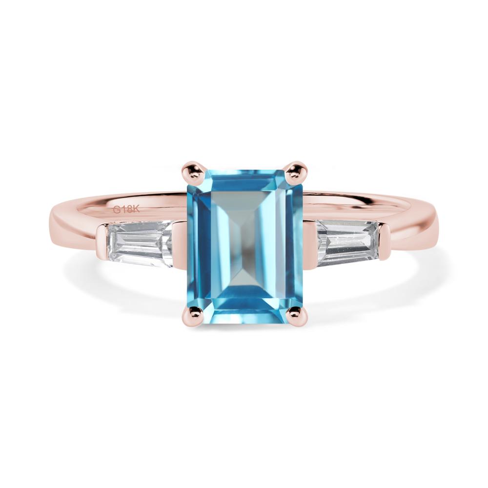 Swiss Blue Topaz Emerald Cut Baguette Ring - LUO Jewelry #metal_18k rose gold