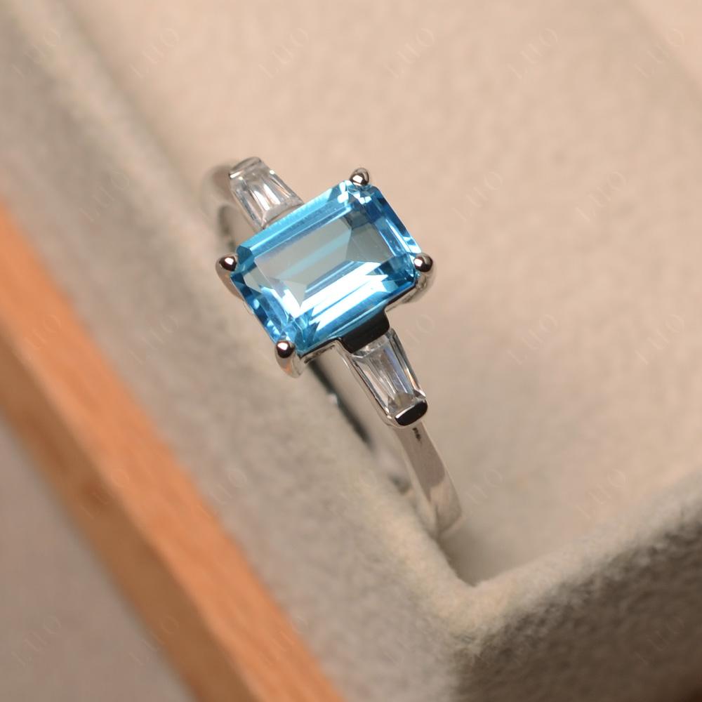 Swiss Blue Topaz Emerald Cut Baguette Ring - LUO Jewelry 