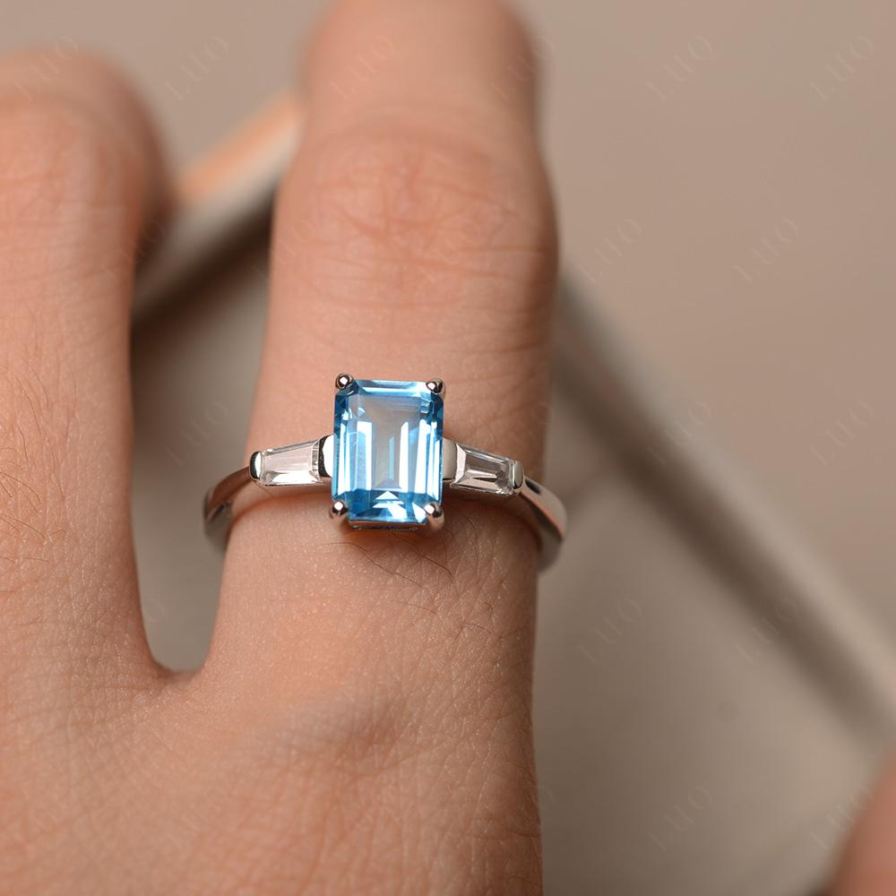 Swiss Blue Topaz Emerald Cut Baguette Ring - LUO Jewelry 