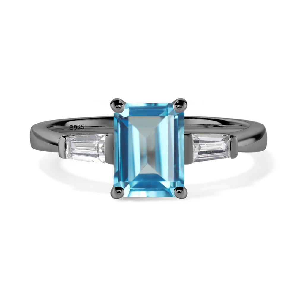 Swiss Blue Topaz Emerald Cut Baguette Ring - LUO Jewelry #metal_black finish sterling silver