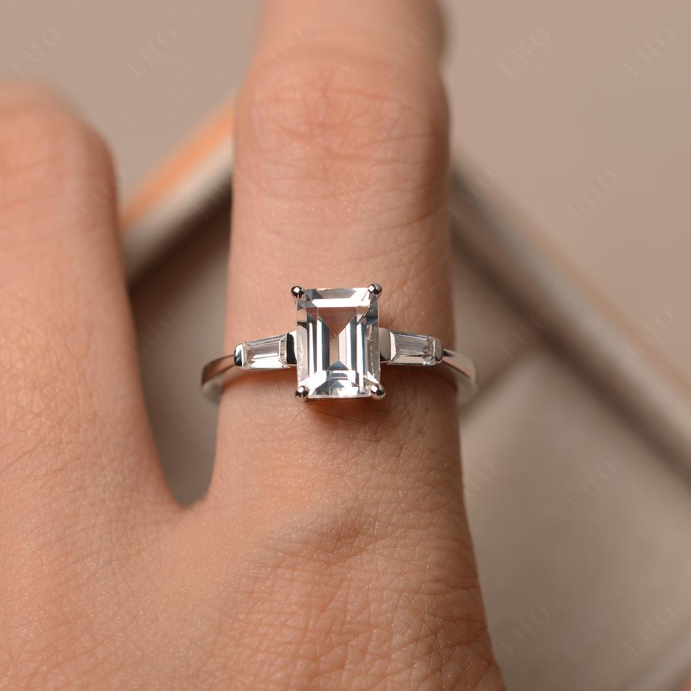 White Topaz Tapered Baguette Engagement Ring - LUO Jewelry 