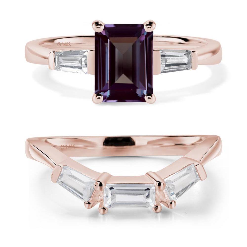 Alexandrite Tapered Baguette Engagement Ring - LUO Jewelry #metal_14k rose gold