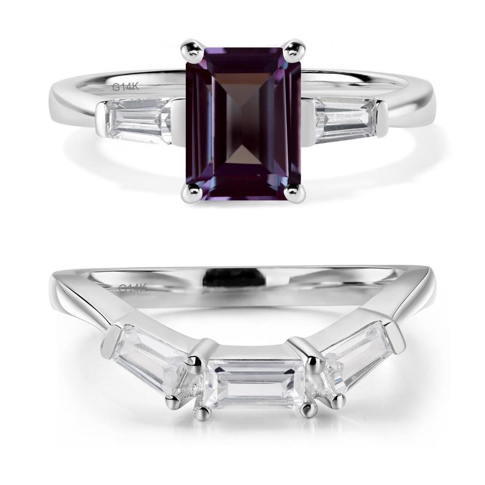 Alexandrite Tapered Baguette Engagement Ring - LUO Jewelry #metal_14k white gold