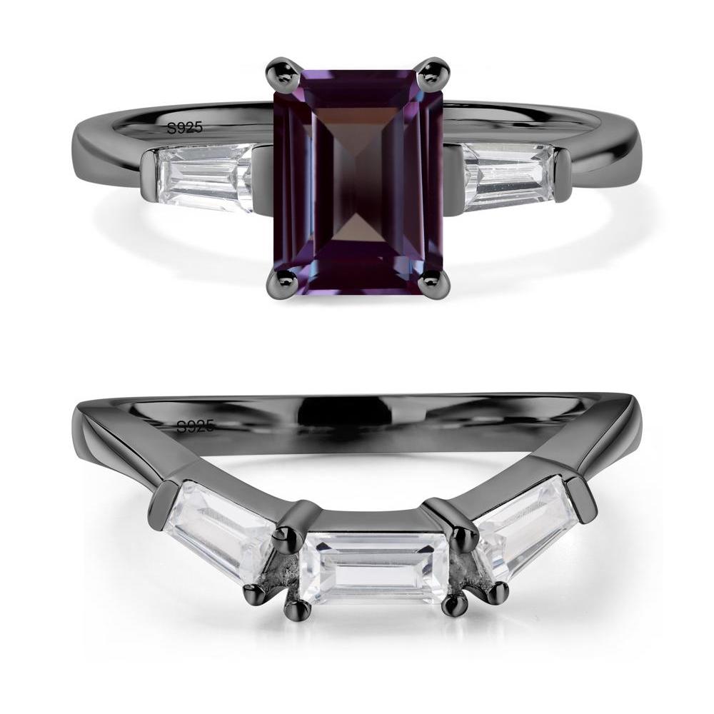 Alexandrite Tapered Baguette Engagement Ring - LUO Jewelry #metal_black finish sterling silver