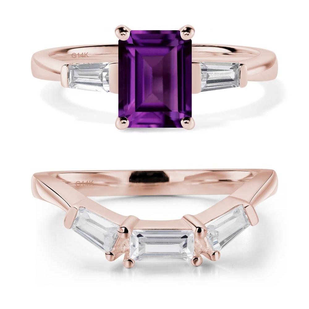 Amethyst Emerald Cut Baguette Ring - LUO Jewelry #metal_14k rose gold