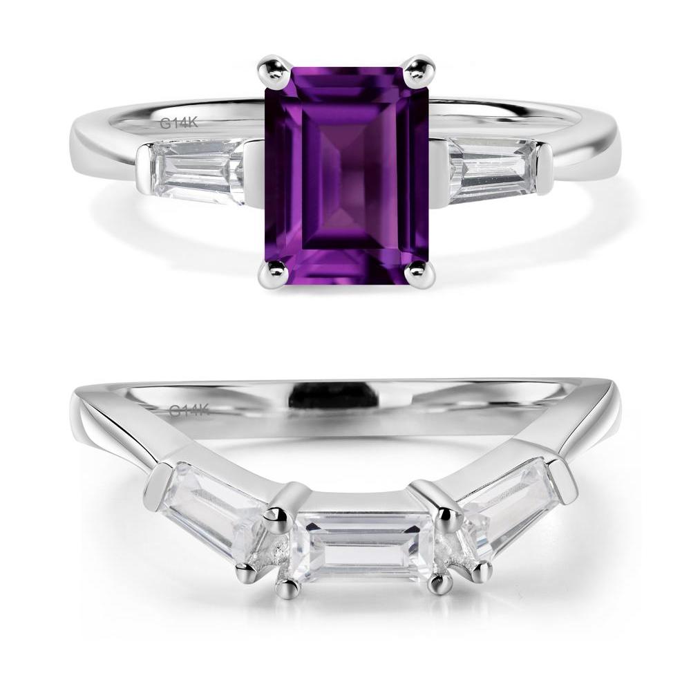 Amethyst Emerald Cut Baguette Ring - LUO Jewelry #metal_14k white gold