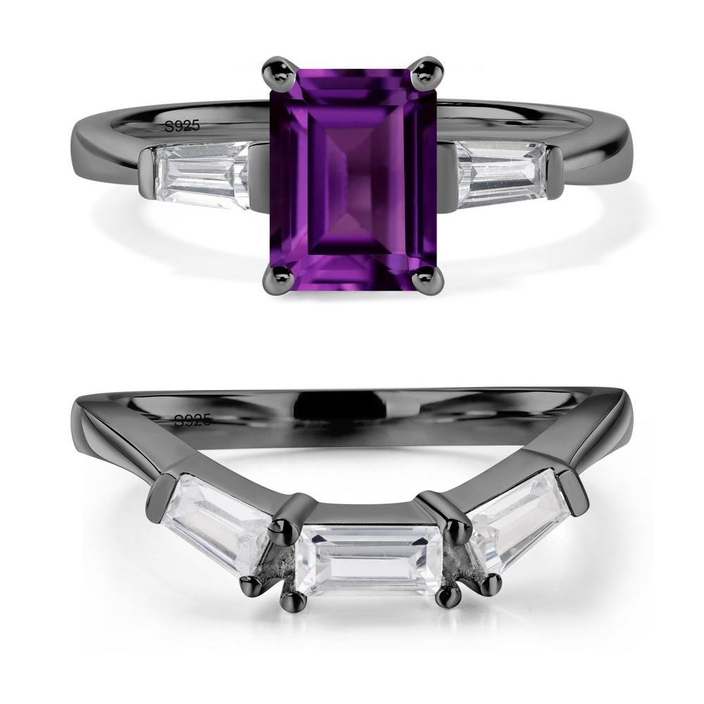 Amethyst Emerald Cut Baguette Ring - LUO Jewelry #metal_black finish sterling silver