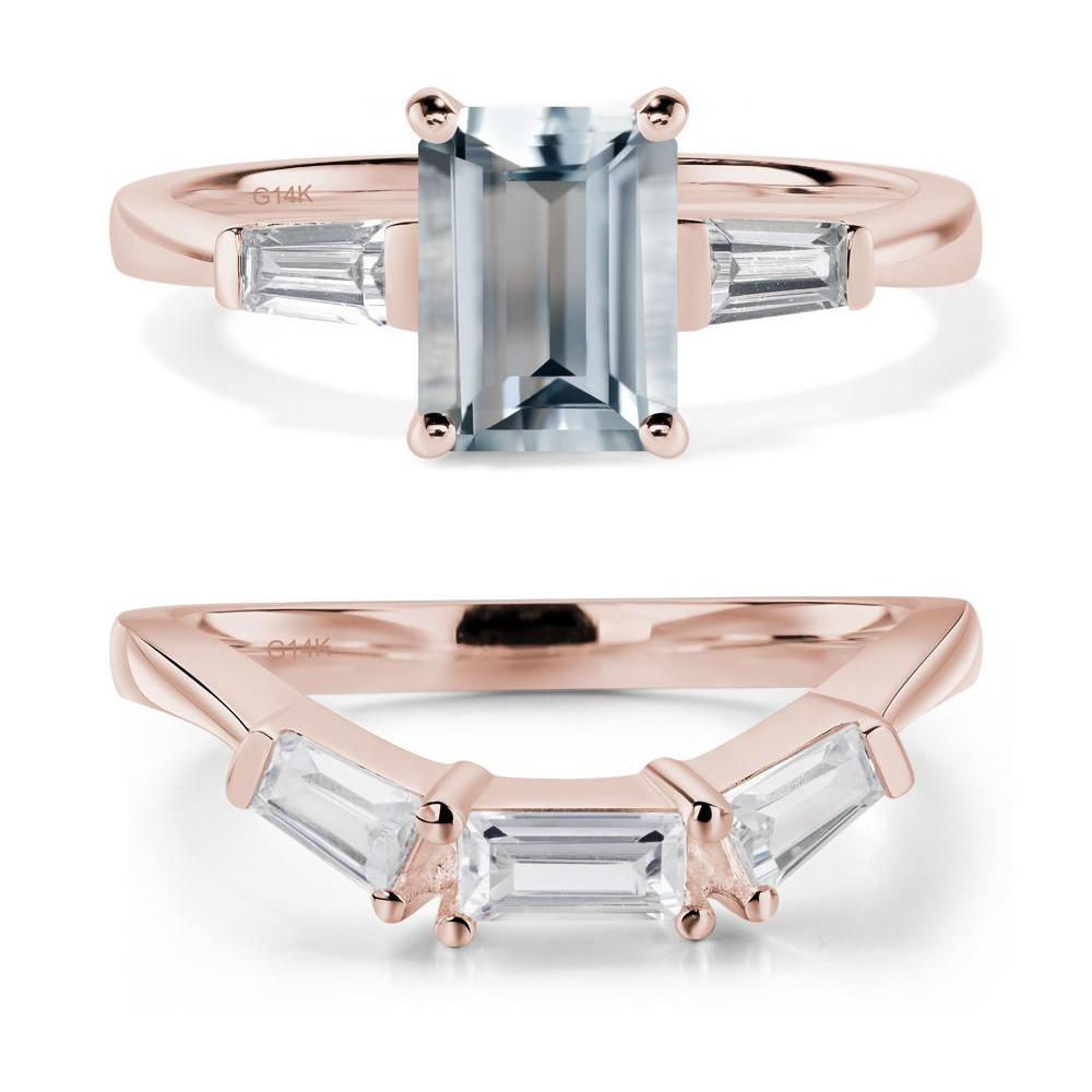 Aquamarine Tapered Baguette Engagement Ring - LUO Jewelry #metal_14k rose gold