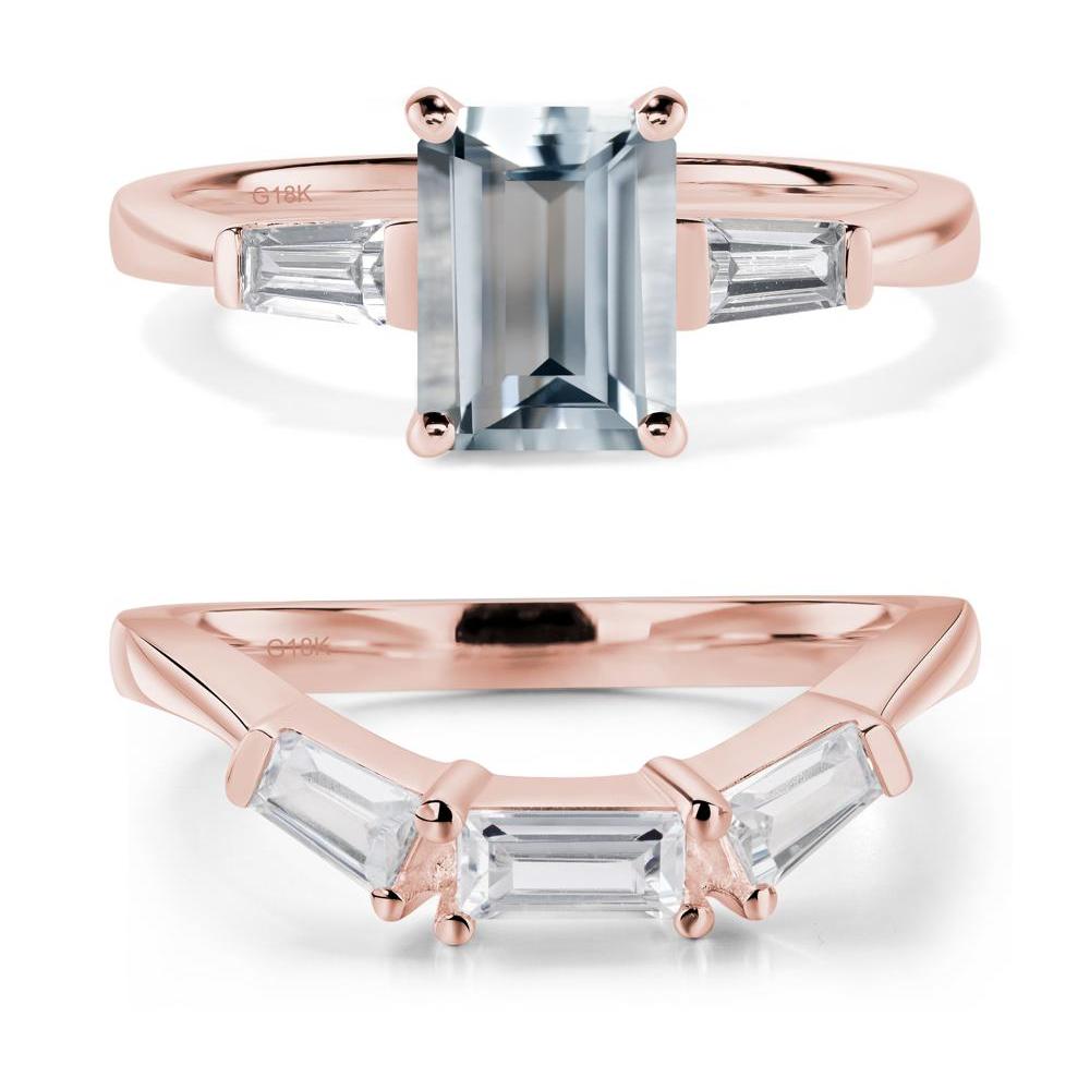 Aquamarine Tapered Baguette Engagement Ring - LUO Jewelry #metal_18k rose gold