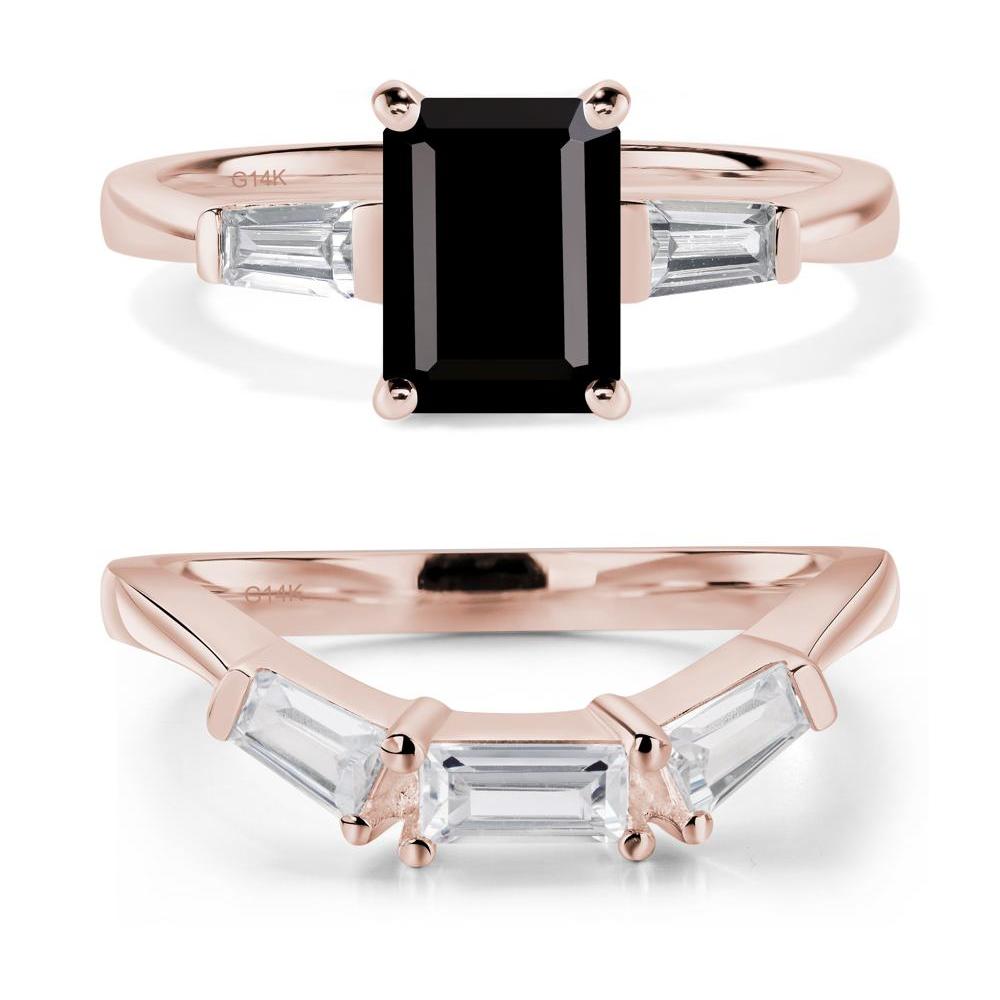 Black Spinel Emerald Cut Baguette Ring - LUO Jewelry #metal_14k rose gold