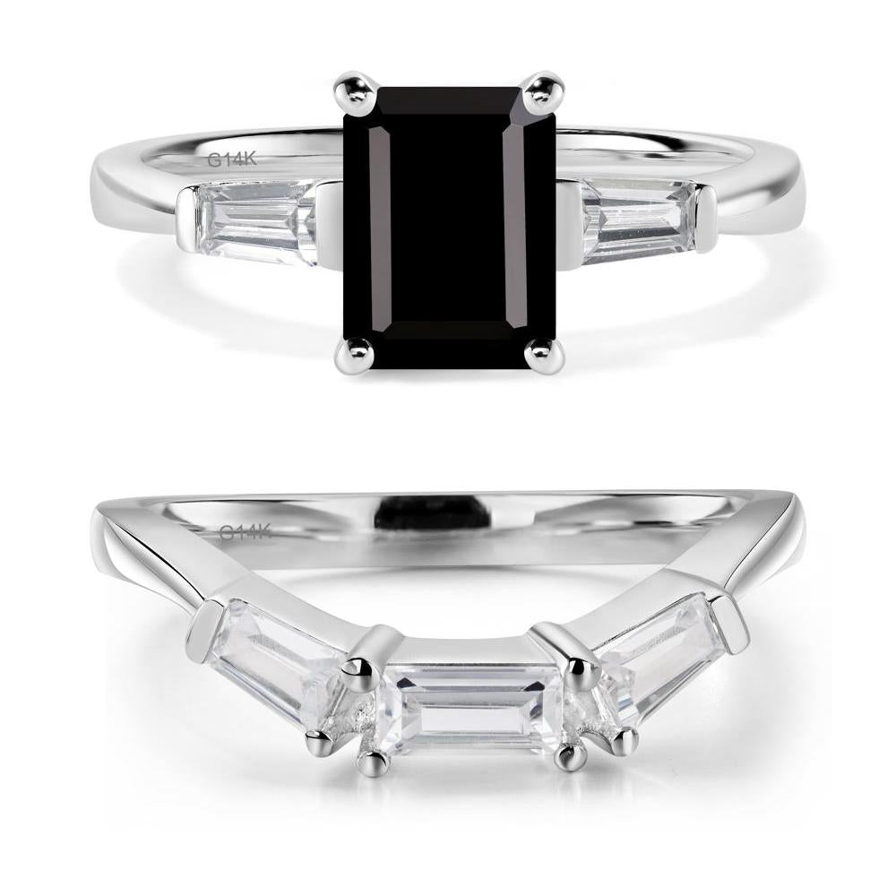 Black Spinel Emerald Cut Baguette Ring - LUO Jewelry #metal_14k white gold