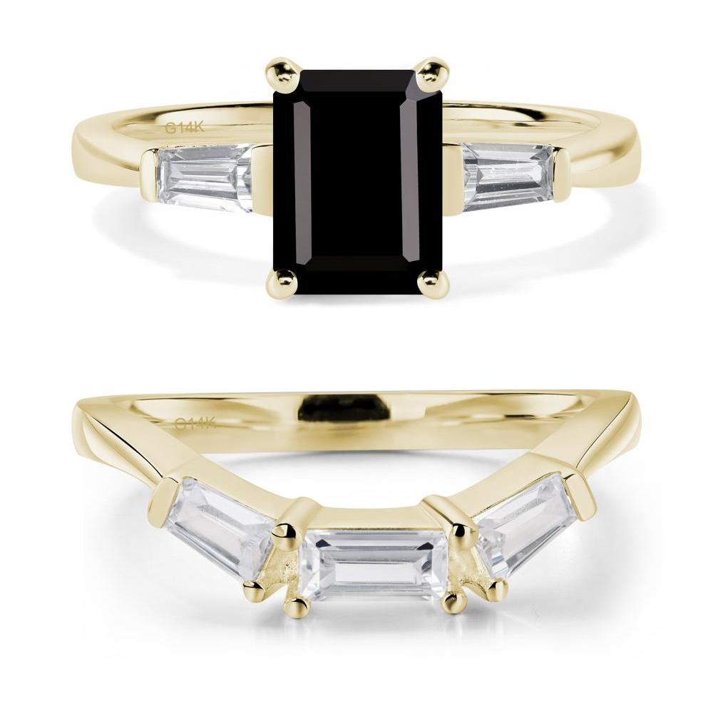 Black Spinel Emerald Cut Baguette Ring - LUO Jewelry #metal_14k yellow gold