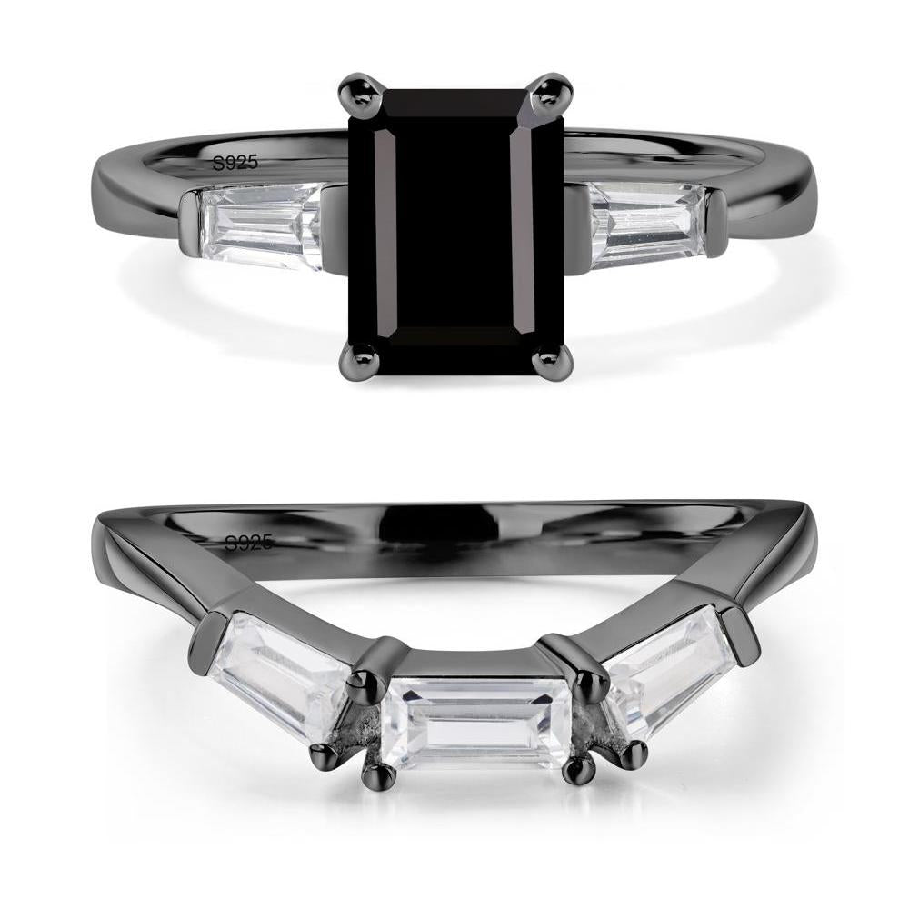 Black Spinel Emerald Cut Baguette Ring - LUO Jewelry #metal_black finish sterling silver