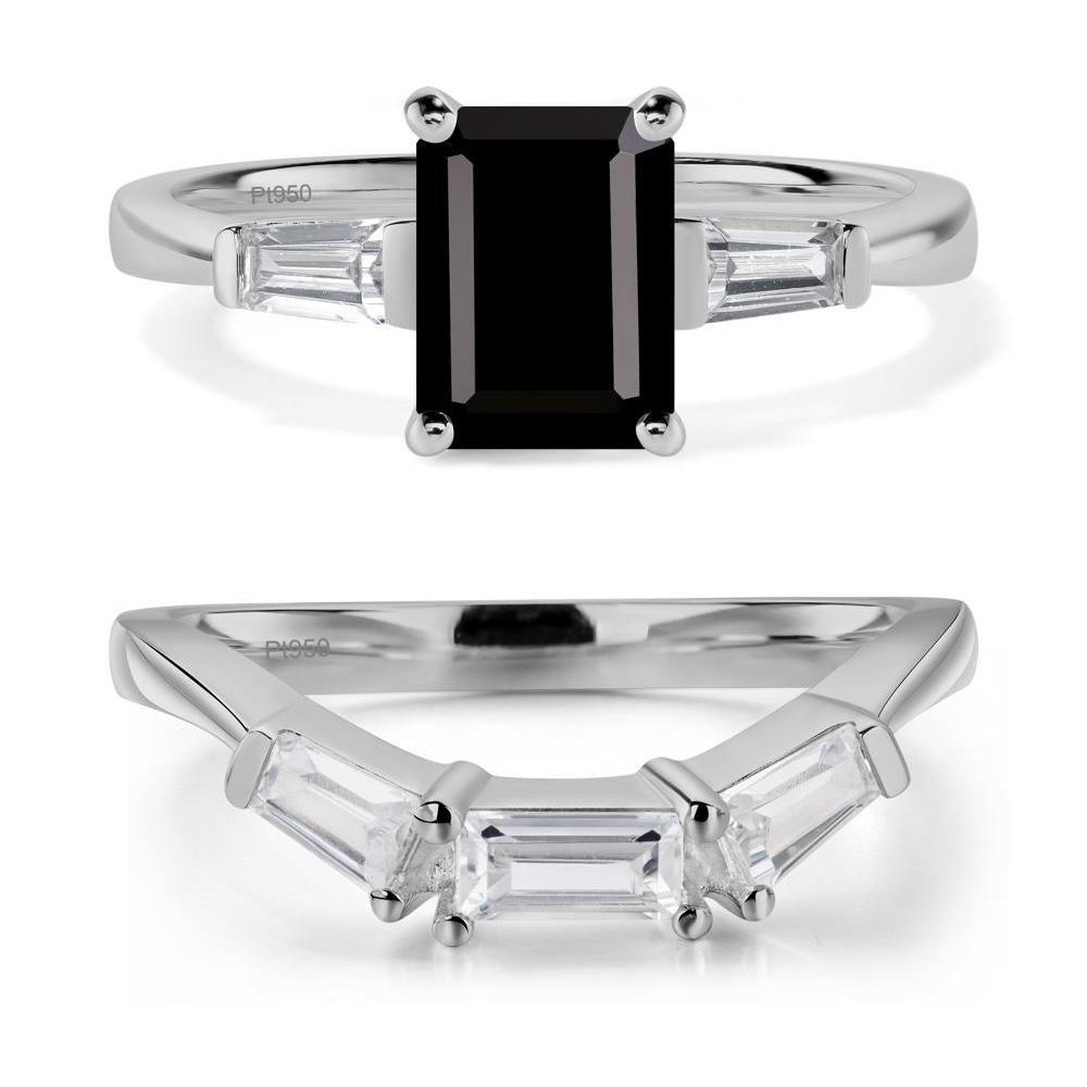 Black Spinel Emerald Cut Baguette Ring - LUO Jewelry #metal_platinum