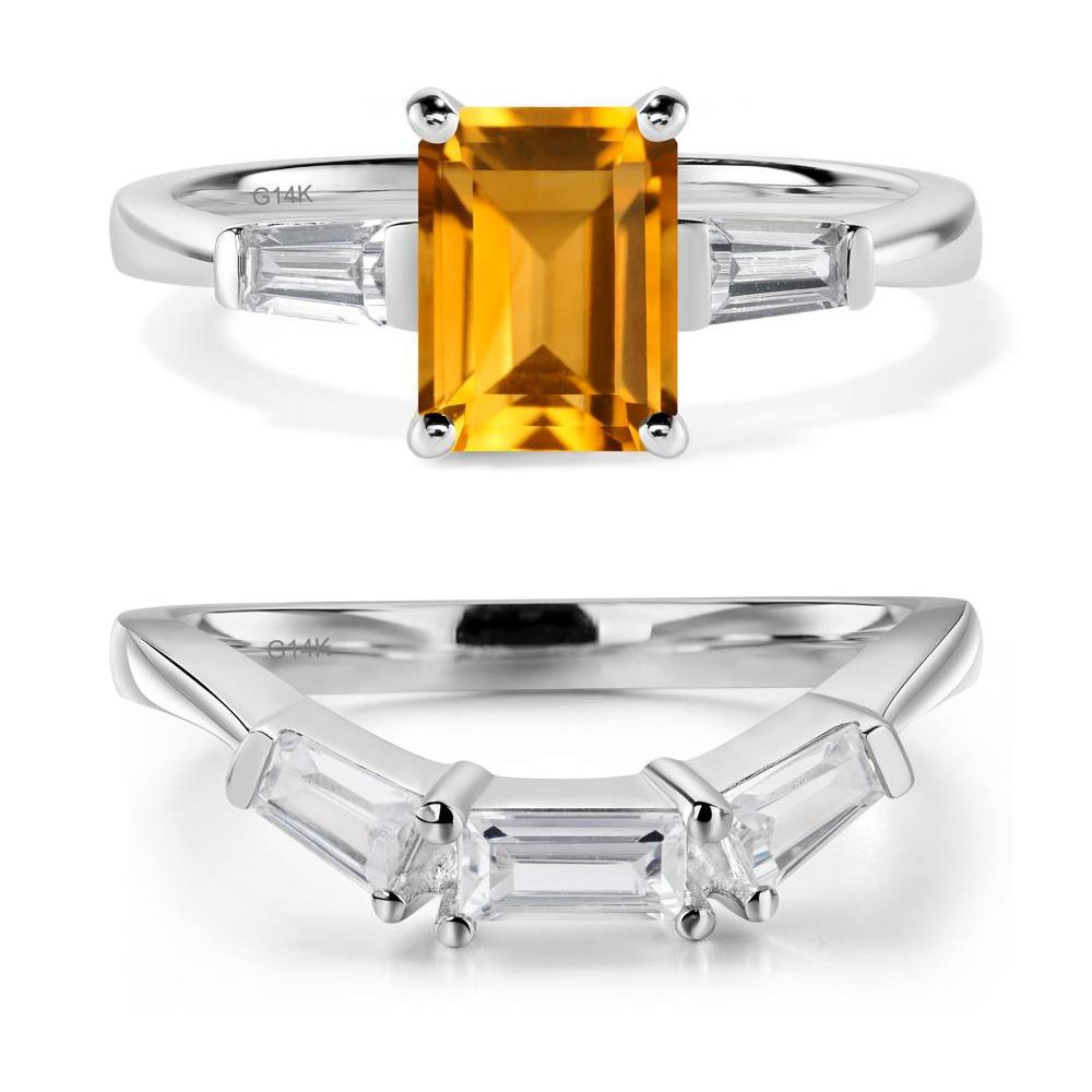 Citrine Tapered Baguette Engagement Ring - LUO Jewelry #metal_14k white gold