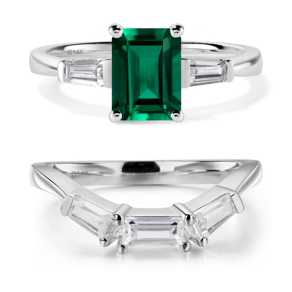 Emerald Emerald Cut Baguette Ring - LUO Jewelry #metal_14k white gold