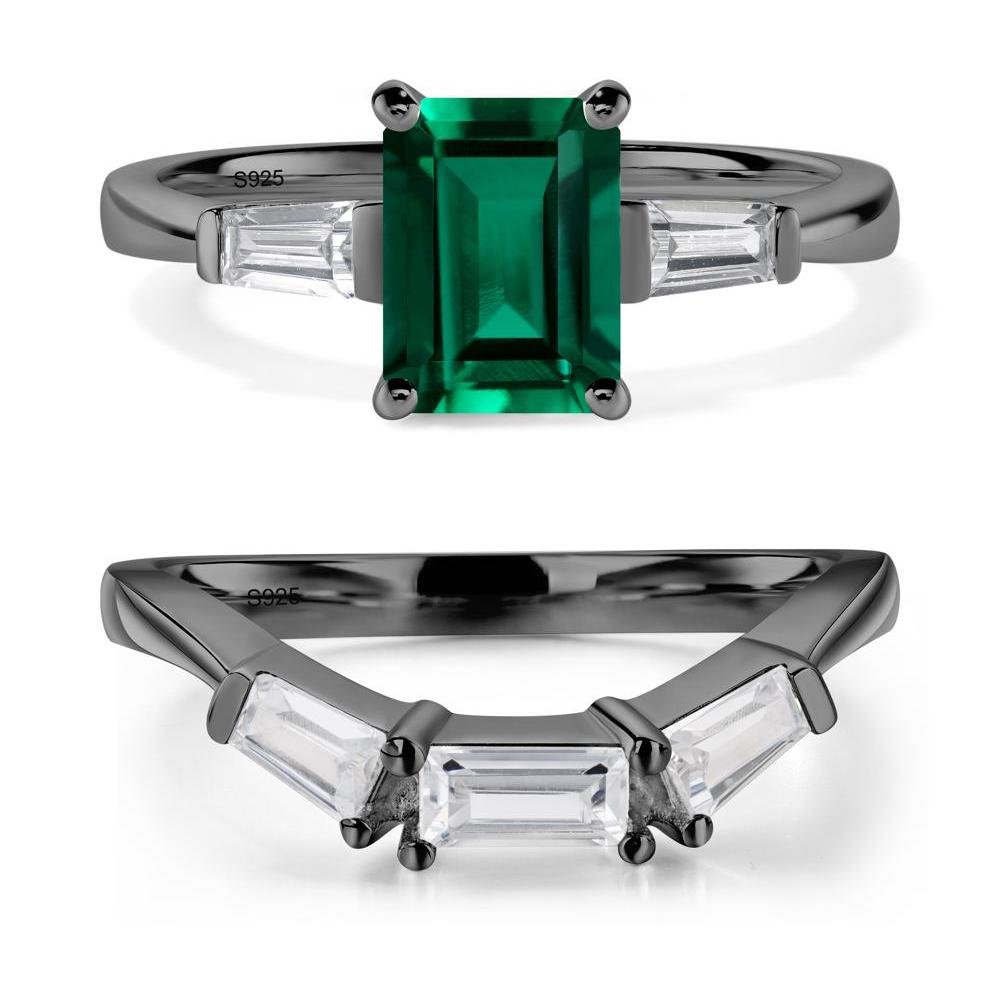 Emerald Emerald Cut Baguette Ring - LUO Jewelry #metal_black finish sterling silver