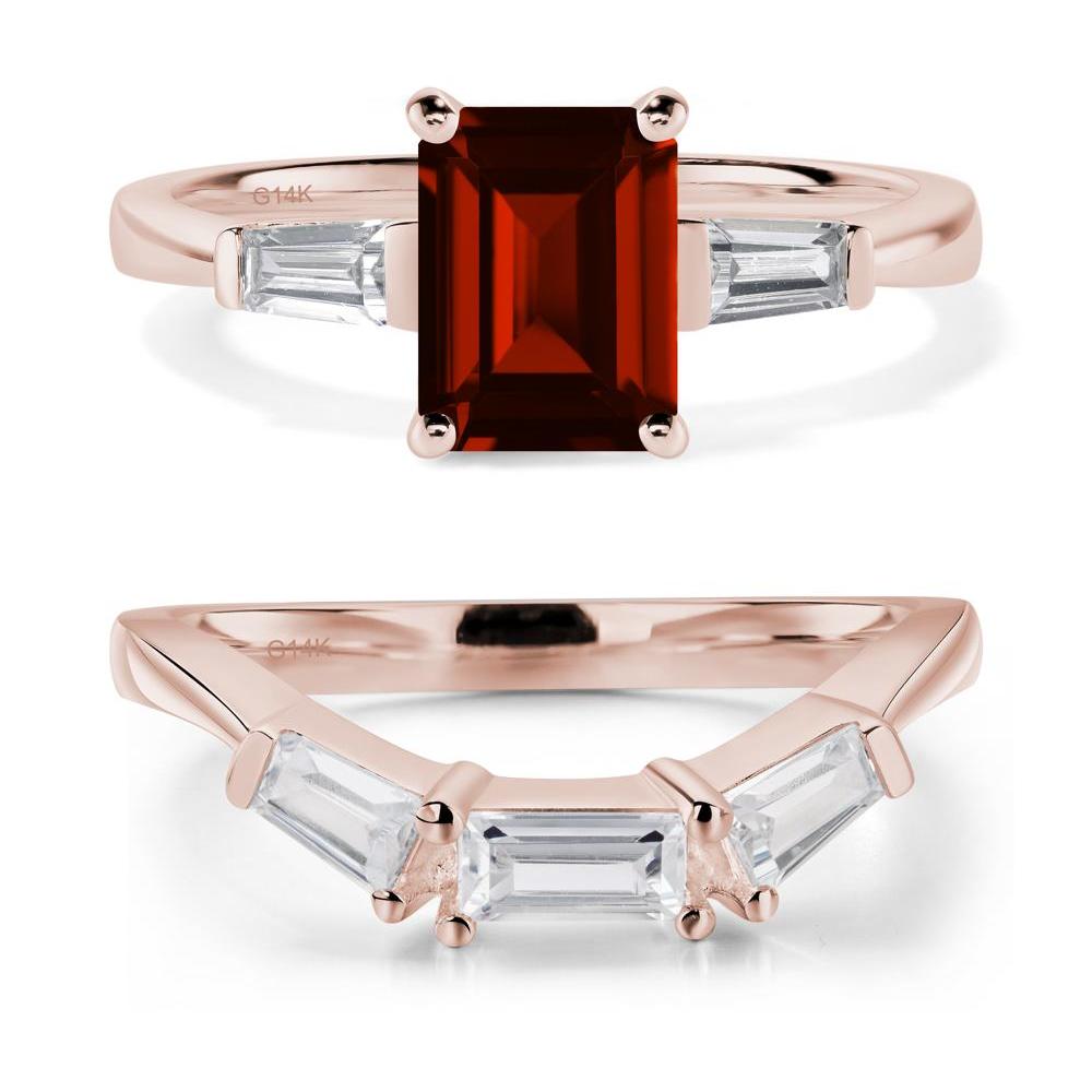 Garnet Tapered Baguette Engagement Ring - LUO Jewelry #metal_14k rose gold