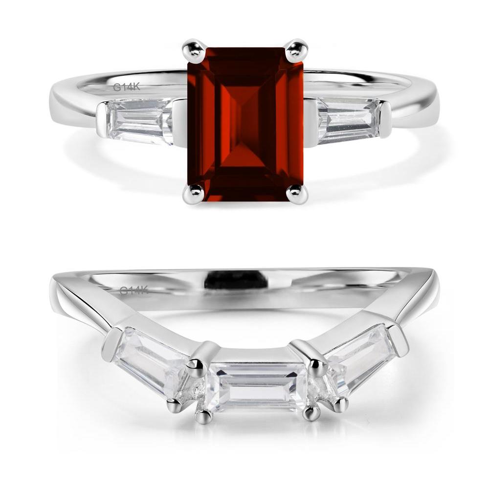 Garnet Tapered Baguette Engagement Ring - LUO Jewelry #metal_14k white gold