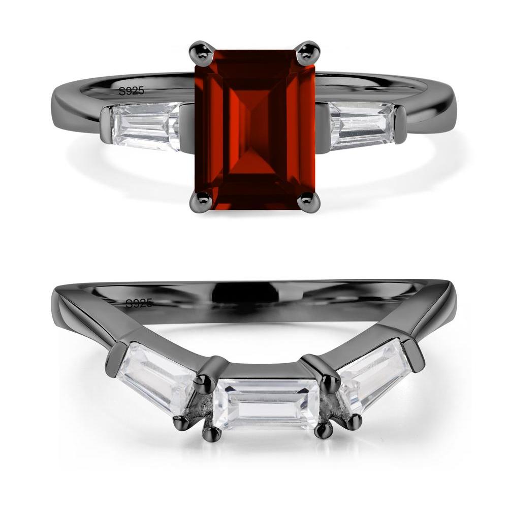 Garnet Tapered Baguette Engagement Ring - LUO Jewelry #metal_black finish sterling silver